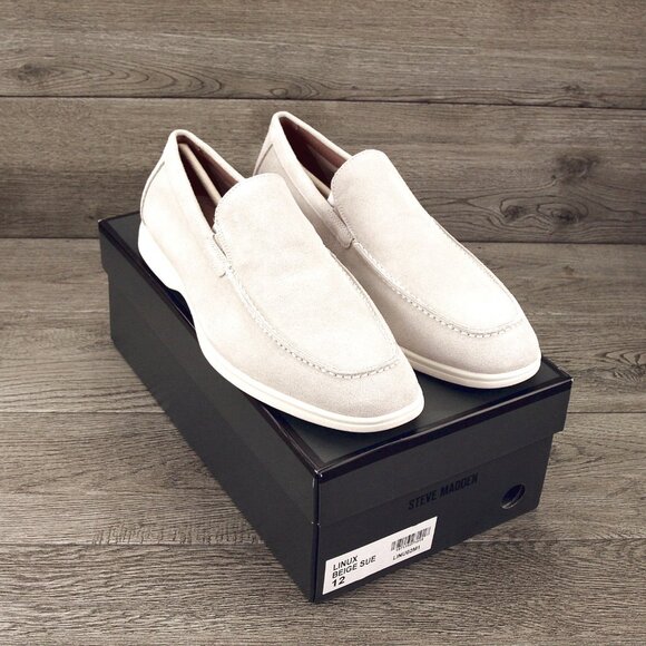* NIB * $120 Steve Madden LINUX Loafers 12 M Beige Suede Bloomingdales